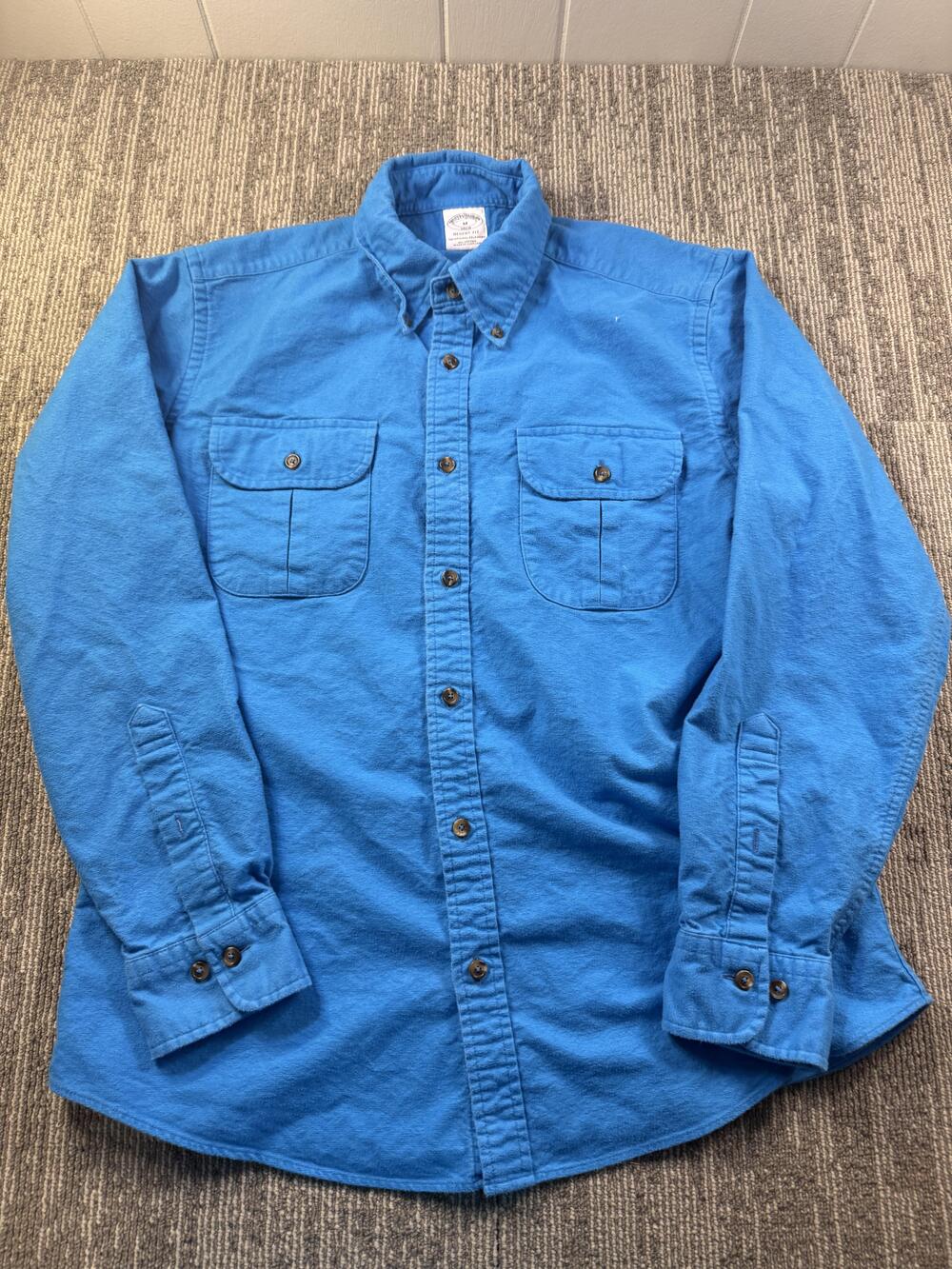 Brooks Brothers Shirt Mens Medium Blue Flannel Regent Fit Button-Down Pockets